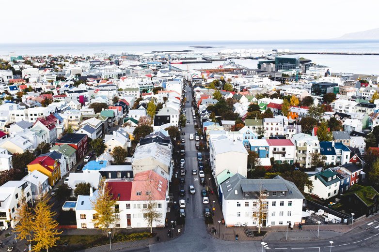 Bird eye view of a neighborhood in Iceland