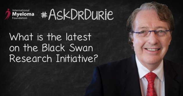 Video still of Dr. Brian G.M. Durie  against chalkboard backdrop with text overlay of "What is the latest on the Black Swan Research Initiative?"