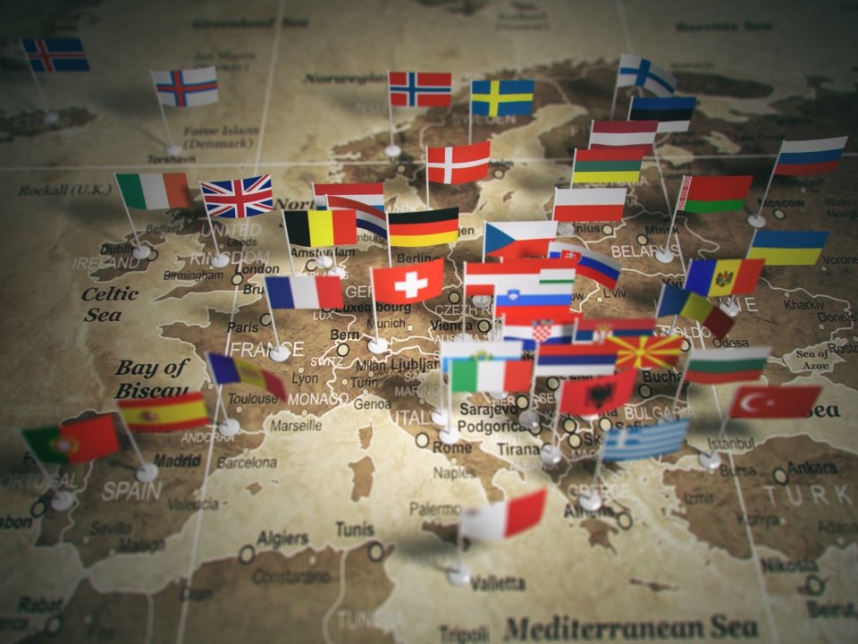European Union map with flags of European countries